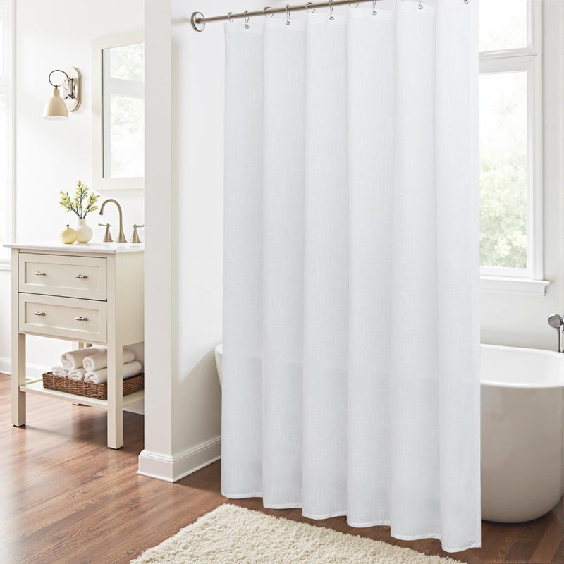 KOUFALL White Shower Curain 90 Inches Long for Bathroom,Fabric Extra Long Shower Curtain Liner Set with Hooks - Image 4